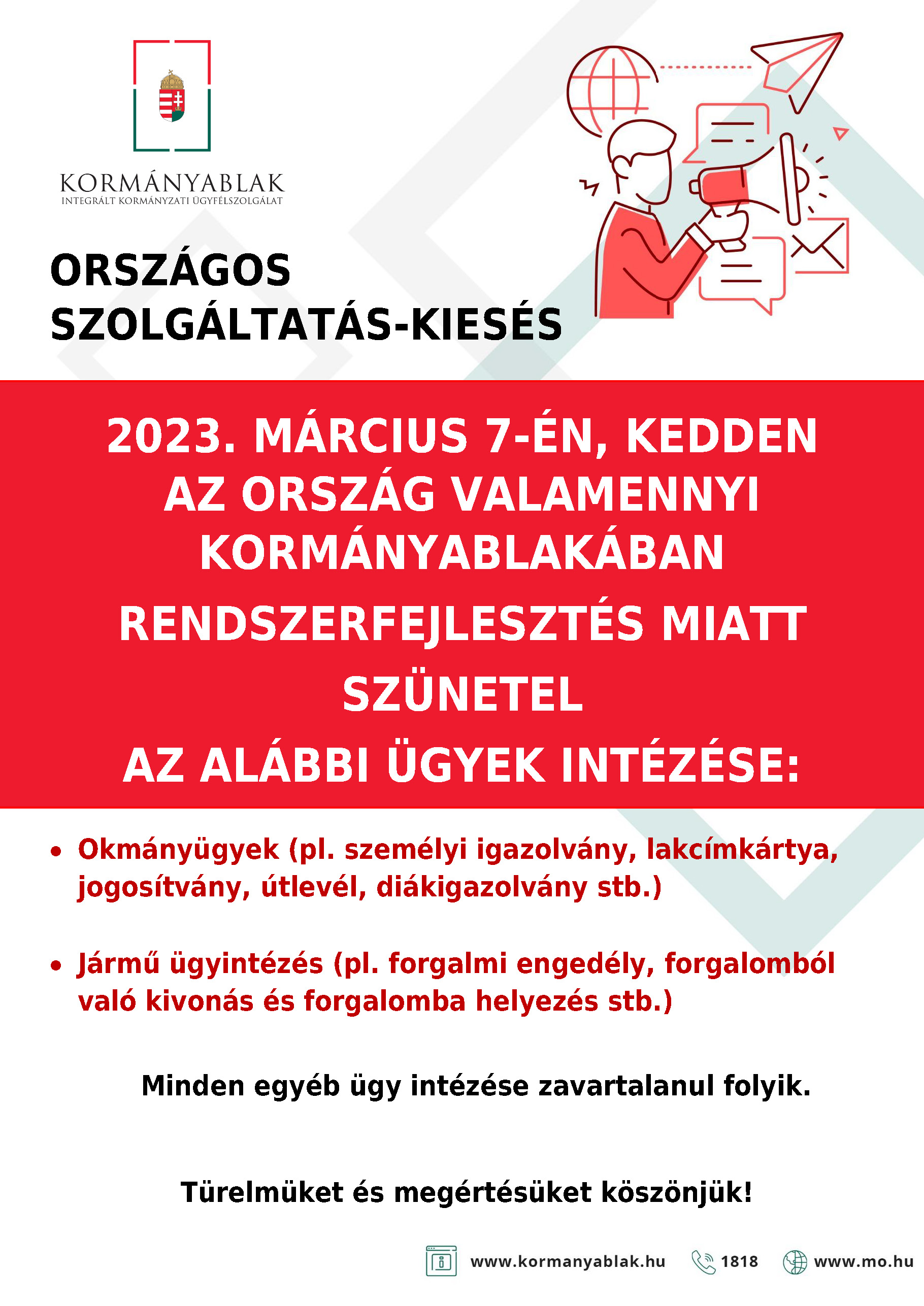 ORSZÁGOS SZOLGÁLTATÁS-KIESÉS - KORMÁNYABLAK